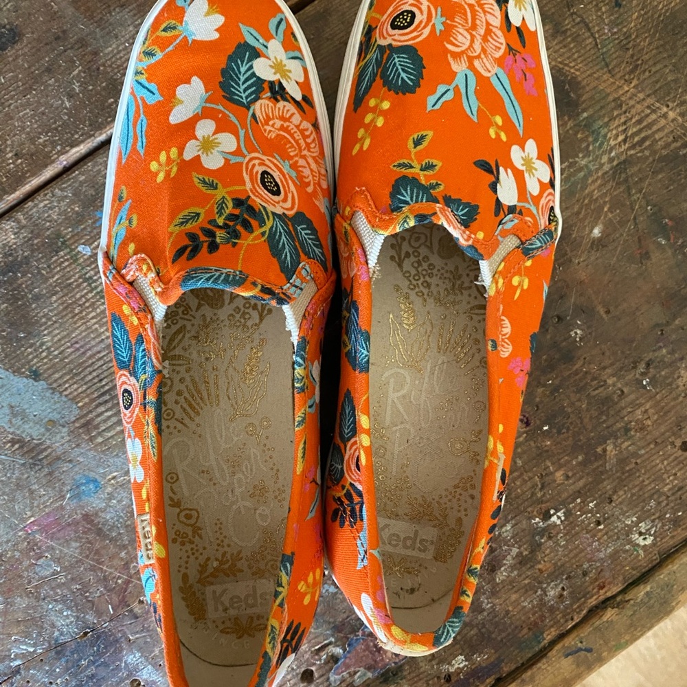 Rifle Paper Co Keds Women's Orange Floral Sneakers